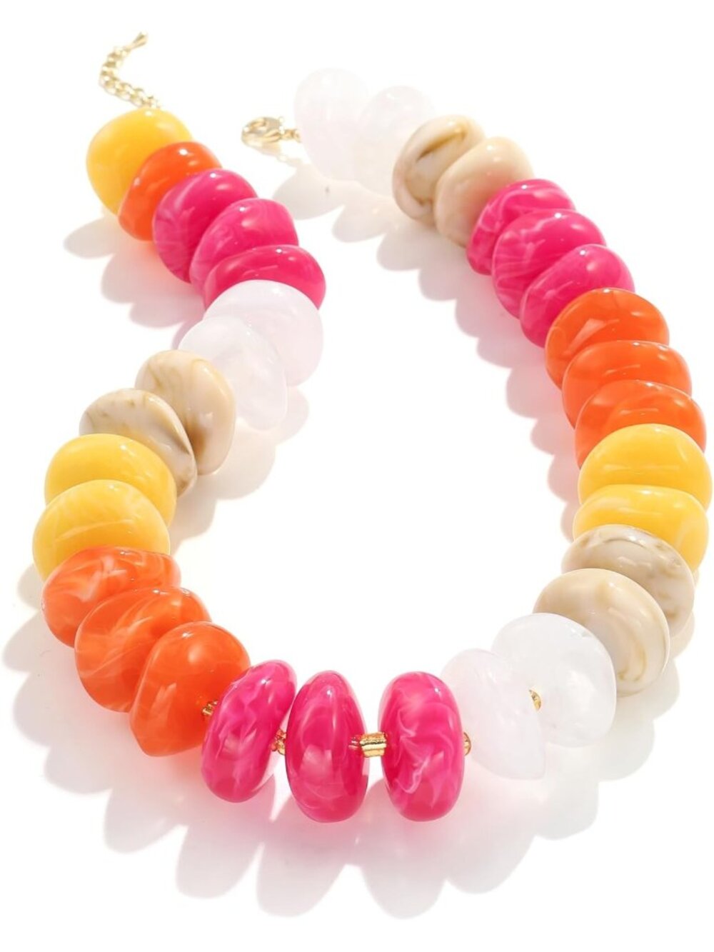 Women's Coral color Resin Beaded Choker Gold Plated Chunky Large Bead Necklace